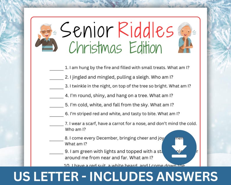 Printable Christmas Senior Riddles Game, Family Game Night Parties, Fun ...