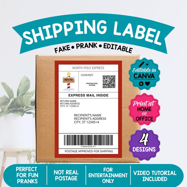 Sticker Pole In House Editable Fake Shipping Label Template, Christmas North Pole Express ...