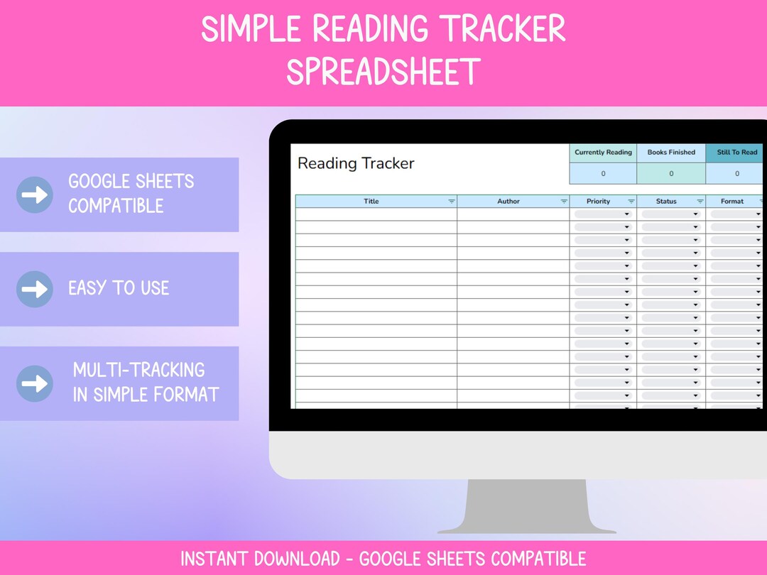 Reading Plan Spreadsheet Example Reading Tracker Spreadsheet Template, Book Review Log, Digital ...