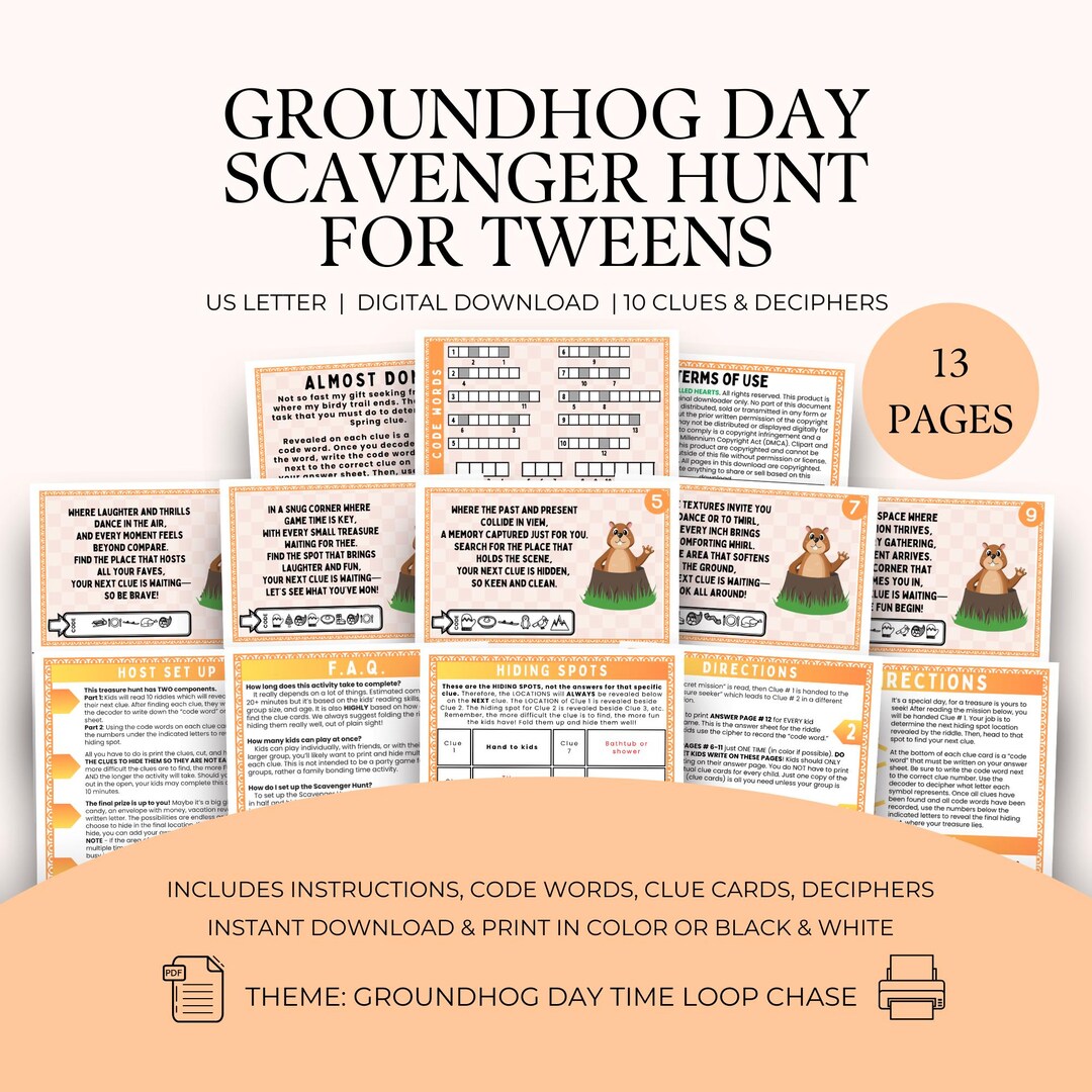 Indoor Groundhog Day Scavenger Hunt, Tween Treasure Card, Clues Riddle ...