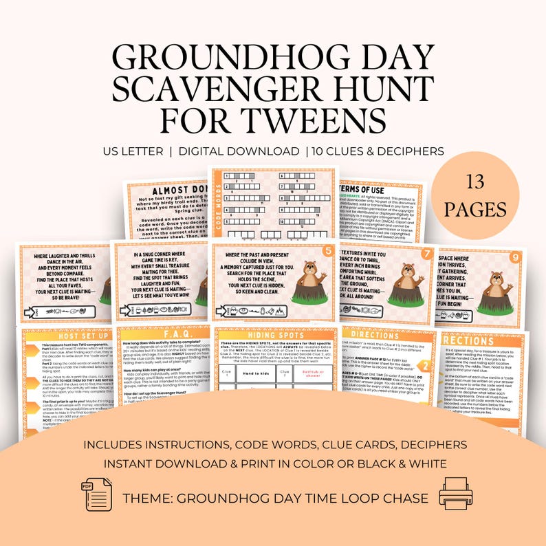 Indoor Groundhog Day Scavenger Hunt, Tween Treasure Card, Clues Riddle ...