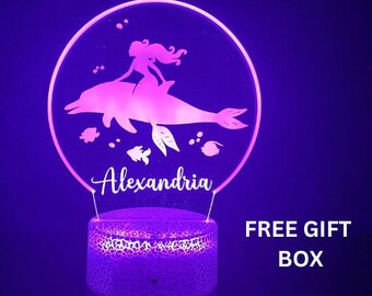 Personalized Mermaid LED Night Light, Girls Bedroom Decor