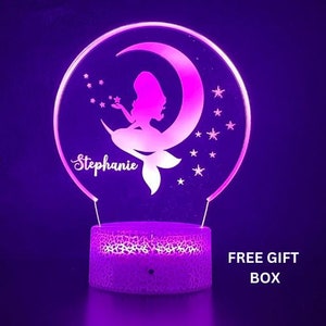 Kids Personalized Mermaid Night Light, Girls Birthday Gift, Custom Name Led Night Light for Kids Bedroom Decor
