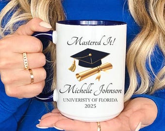 Gepersonaliseerde mastermok, aangepast afstudeercadeau, voor afgestudeerden, hogeschool, universiteit, klas van 2026