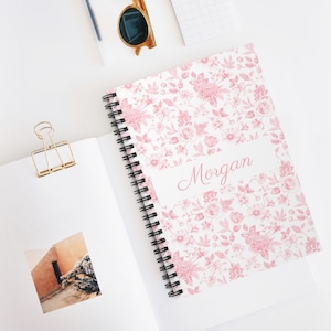 Chinoiserie Floral Spiral Notebook - Personalized Cute Girly Pink Journal, Gift for Her, Coquette Journal