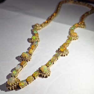 Vintage 14k gold opal and diamond necklace