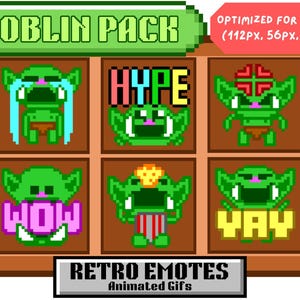 6 animierte Retro Goblin Emotes | Gif Pack für Youtube, Discord, Twitch | DnD Goblin Twitch Emotes | Süßes Nerdys Streamer Paket