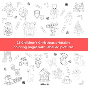 25 Children&#39;s Christmas printable coloring pages with labelled pictures