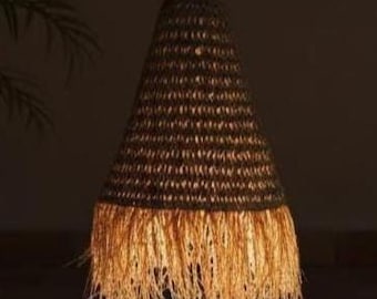 Lampa wisząca z kulą słomianą, lampa sufitowa z marokańskim liściem palmy, pleciona oprawa świetlna w stylu boho, eko-szykowny, naturalny wystrój domu
