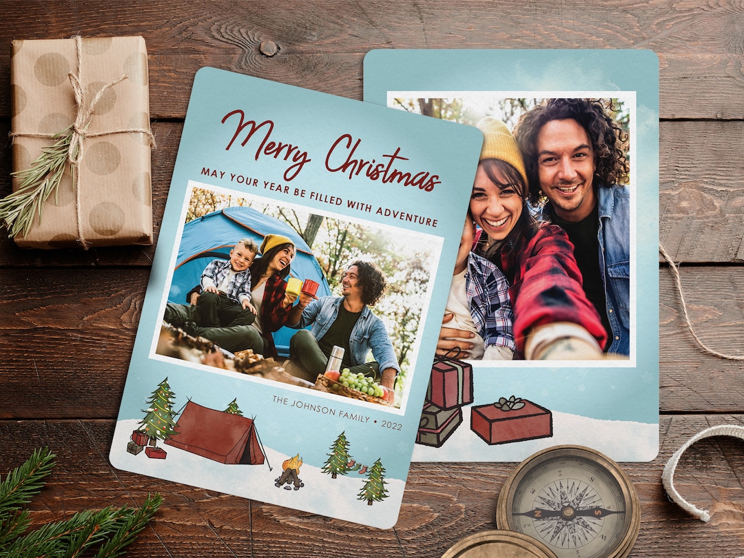 Happy Camper Christmas Card, Editable Christmas Card, Instant Download