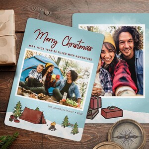 Tarjeta de Navidad Happy Camper, Tarjeta de Navidad editable, Descarga instantánea, Tarjeta fotográfica editable de Navidad, Tarjeta de Navidad de camping