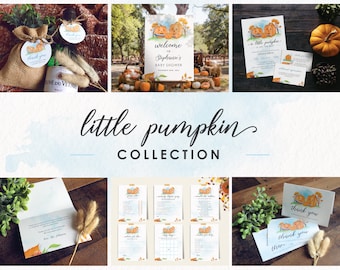 Little Pumpkin Baby Shower Bundle, Fall Themed Invitation Templates (Instant Download)