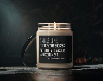 Scent of Success Scented Soy Candle 9oz, gift for boyfriend girlfriend husband wife college graduate, trade school graduation diploma,