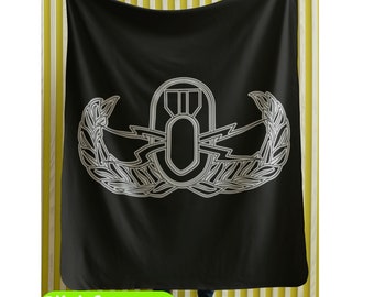 EOD Tech Basic Pin Sherpa Blanket - EOD Badge Throw - Army eod Tech - Navy eod Tech - Marine eod Tech