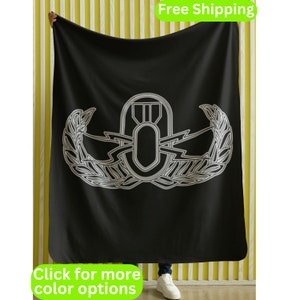 EOD Tech Basic Pin Sherpa Blanket - EOD Badge Throw - Army eod Tech - Navy eod Tech - Marine eod Tech