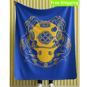 US Navy Deep Sea 1Chuck Diver Pin Blanket - US Marine Commercial MarkV Dive Helmet Sherpa Throw - Fathers Day Gift Idea