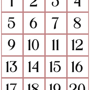 Bingokaarten nummer 1-20 voor kleuterleidster