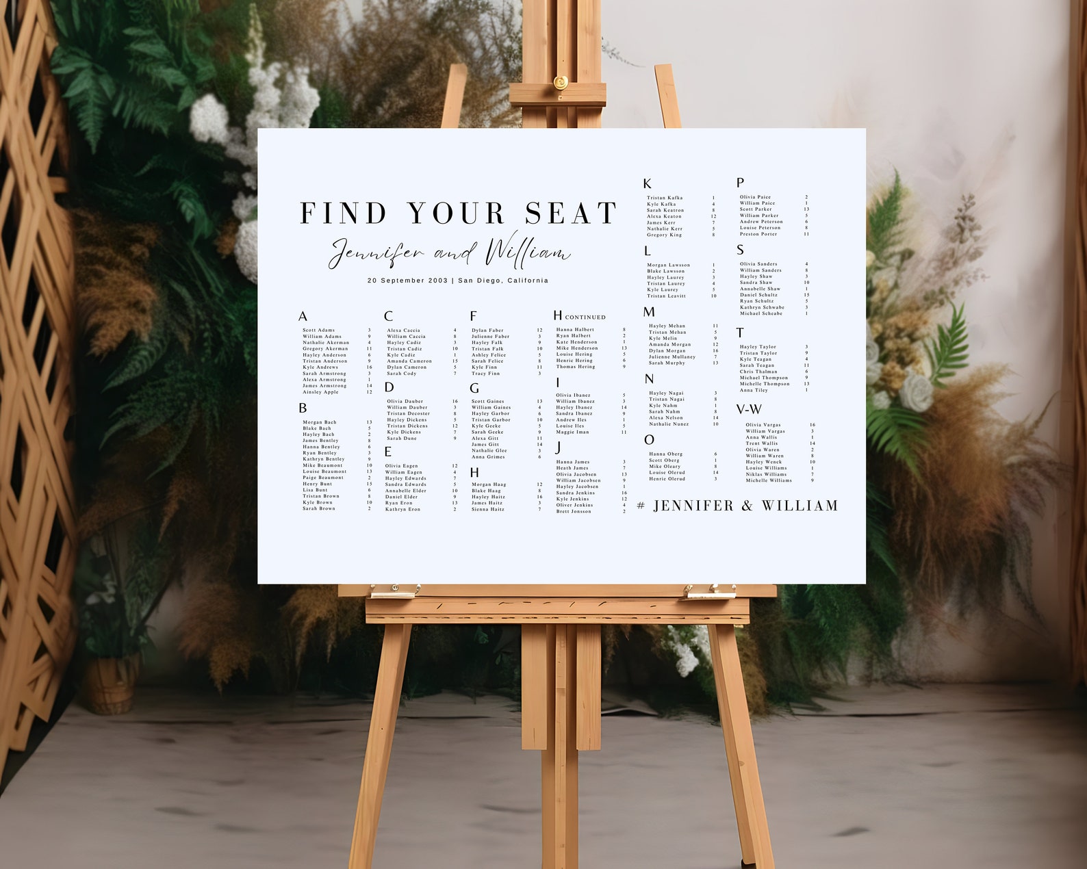 Wedding Seating Chart Template, Wedding Table Plan, Alphabetical ...