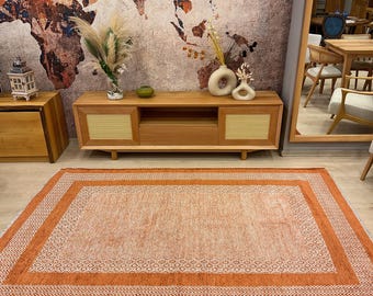 Burnt Orange Washable Woven Cotton Area Rugs
