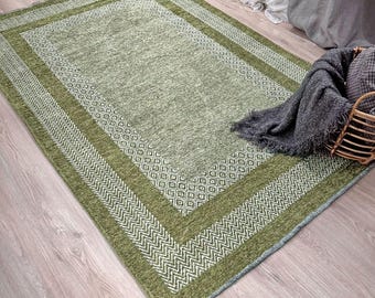 Green Washable Woven Cotton Area Rugs