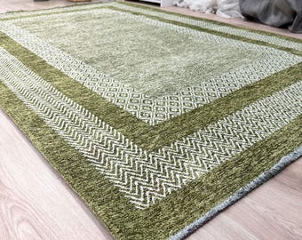 Scandinavian Style Green Washable Woven Cotton Area Rugs