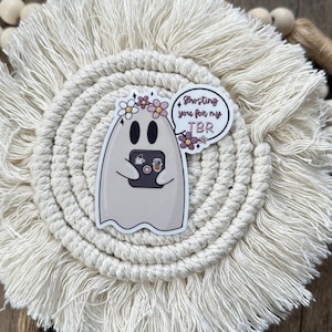 Ghosting you for my TBR sticker, cute ghost sticker, Ghost with Kindle sticker, spooky kindle sticker, laptop sticker, water bottle sticker