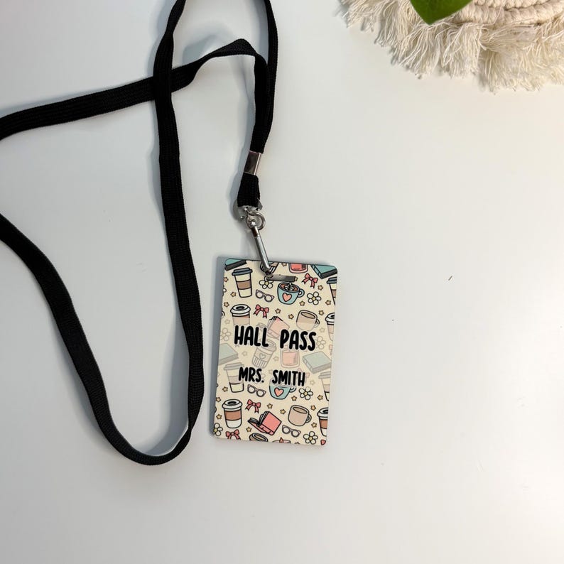 Teacher Hall Pass Set With Lanyard, Personalized Classroom Passes ...