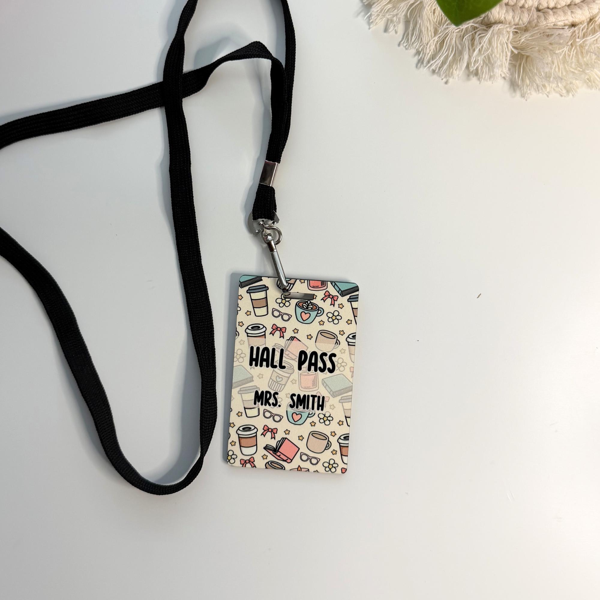 Teacher Hall Pass Set With Lanyard, Personalized Classroom Passes ...