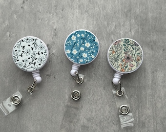 Floral Retractable ID Badge Reel, Boho Nurse Badge Holder