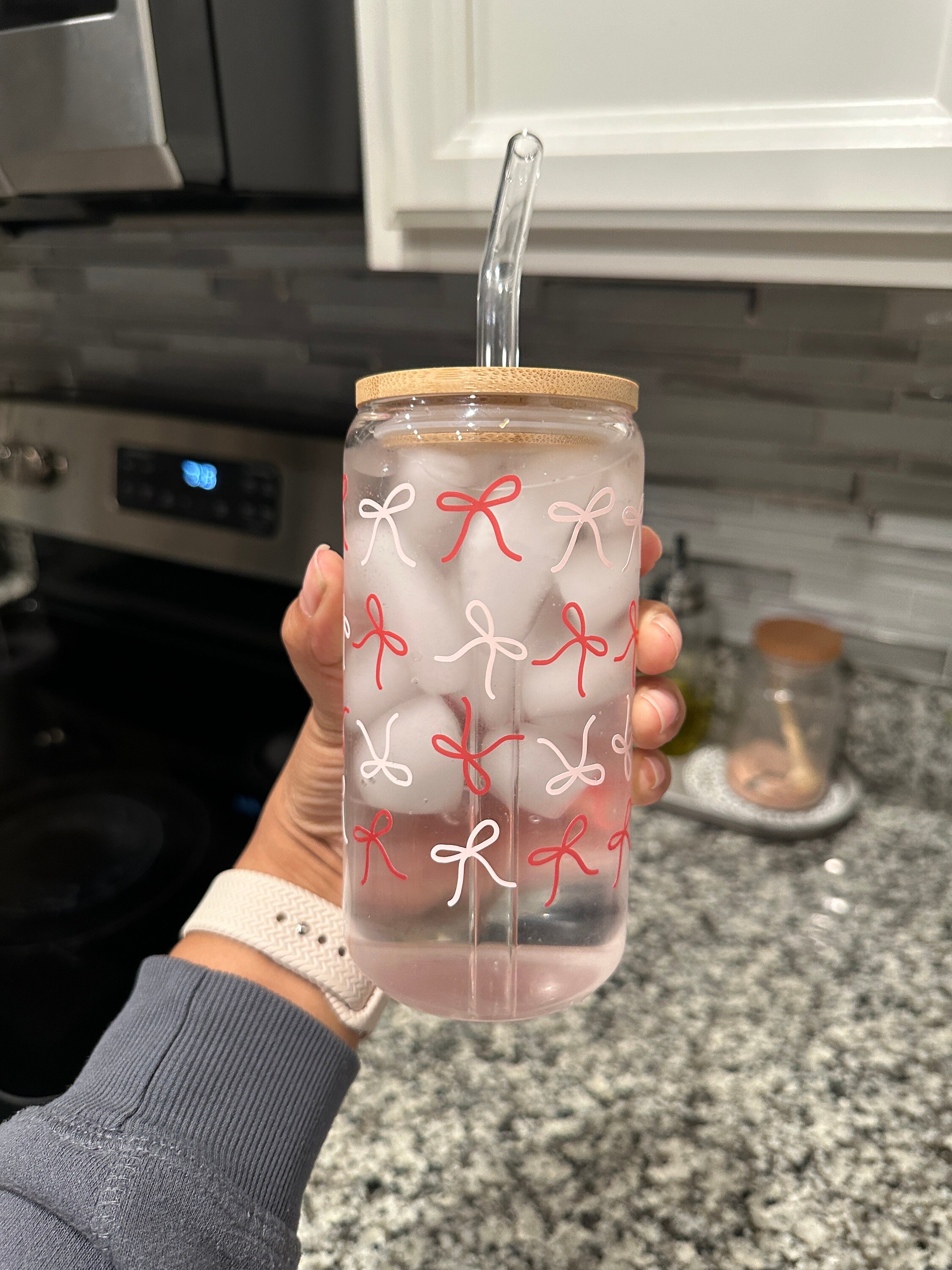 Pink Bow Glass Cup, Color Changing Vinyl, Bamboo Lid & Glass Straw - Etsy
