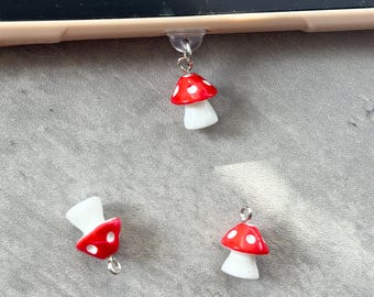 Mushroom Kindle Charm, Toadstool Dust Plug, Phone Charm, USBC