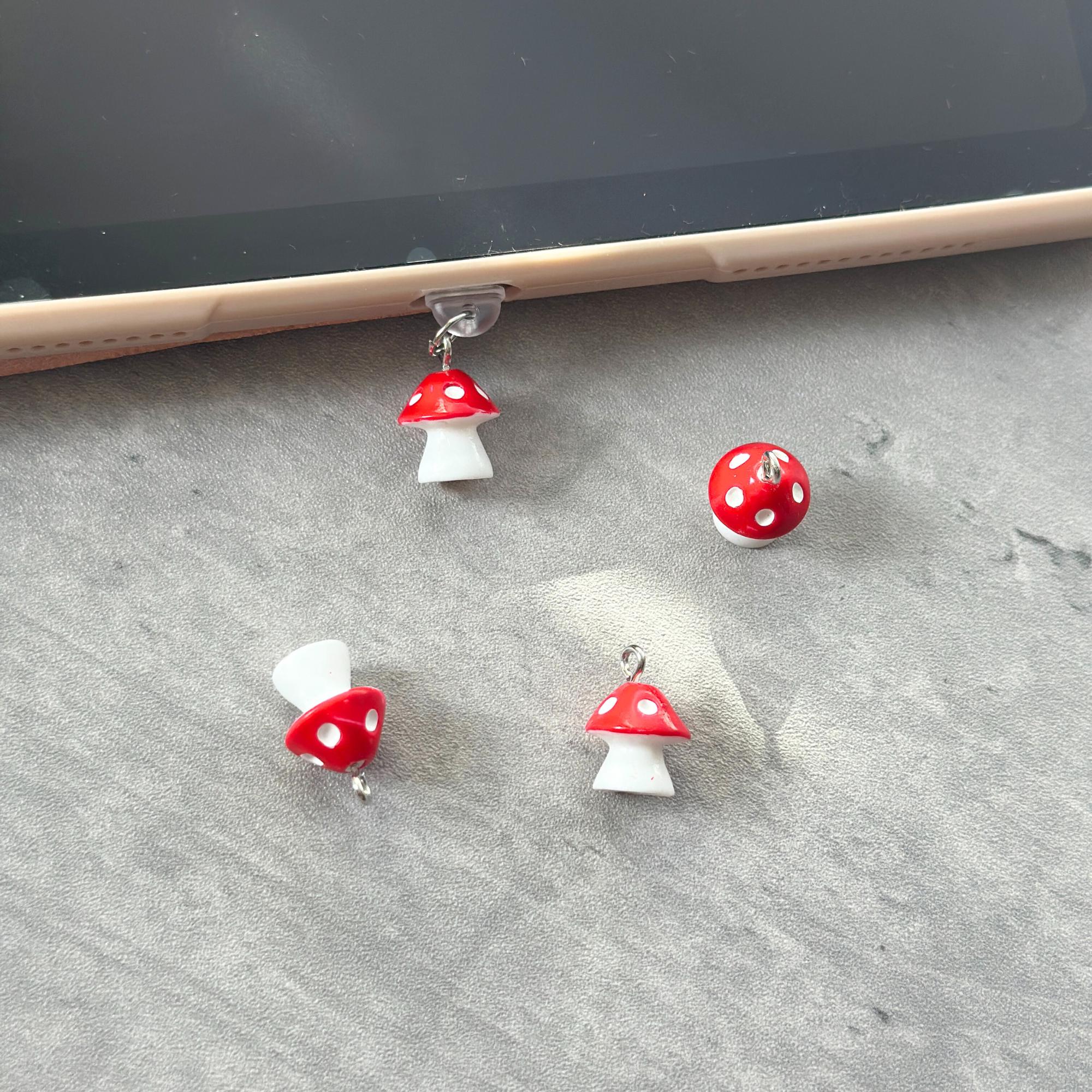 Mushroom Kindle Charm, Toadstool Dust Plug, Phone Charm, USBC