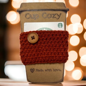 Crochet Cup Cozy With Embellishment - Reusable Knit Coffee Cozy - Coffee Cup Sleeve