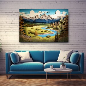 Parc national de Grand Teton V1 Paper Cut Craft Illustration Print, Affiche de voyage, Art mural coloré, TÉLÉCHARGEMENT numérique, Art mural imprimable
