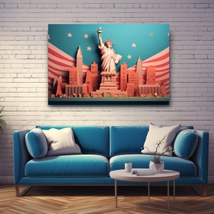 Statue de la liberté V2 impression d'illustration artisanale en papier découpé, affiche de voyage, art mural coloré, téléchargement numérique, art mural imprimable