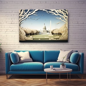 Washington DC V1 papier gesneden ambachtelijke illustratie afdrukken, reisposter, kleurrijke muurkunst, digitale DOWNLOAD, afdrukbare muurkunst