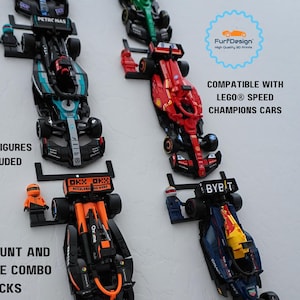 Puede incluir: Soportes de pared negros para exhibir coches LEGO® Speed Champions. Los soportes son compatibles con los coches LEGO® Speed Champions. Los soportes están impresos con las palabras "DKX OKX" y "BYBIT".