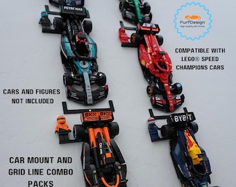 FurfDesign Starting Grid Lines AND Wall Mounts for Brick Race Cars; 8-Stud Wide 2020-2025 Releases