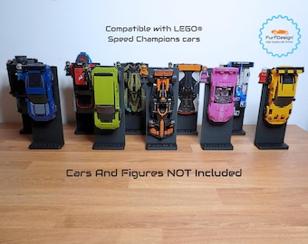 FurfDesign Desk/Shelf Display for Speed Champions Brick Cars and Figures (8-stud wide; 2020-Now)