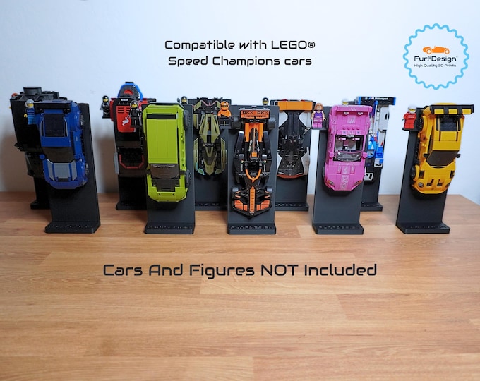 Featured listing image: FurfDesign Desk/Shelf Display for Speed Champions Brick Cars and Figures (8-stud wide; 2020-Now)