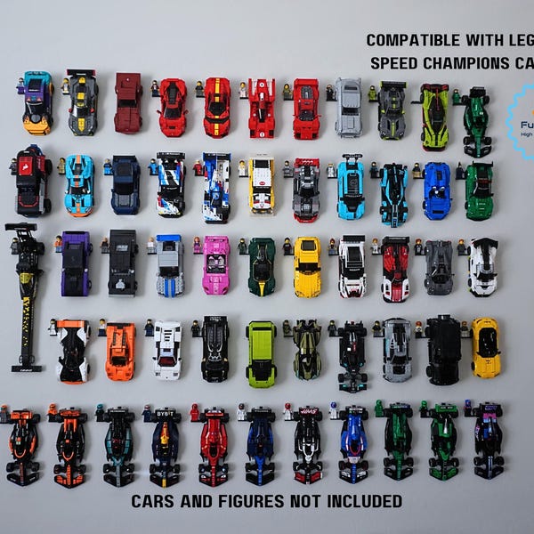 FurfDesign Wall Mount for Speed Champions Brick Cars and Figures; The Original (8-stud wide; 2020-Now)