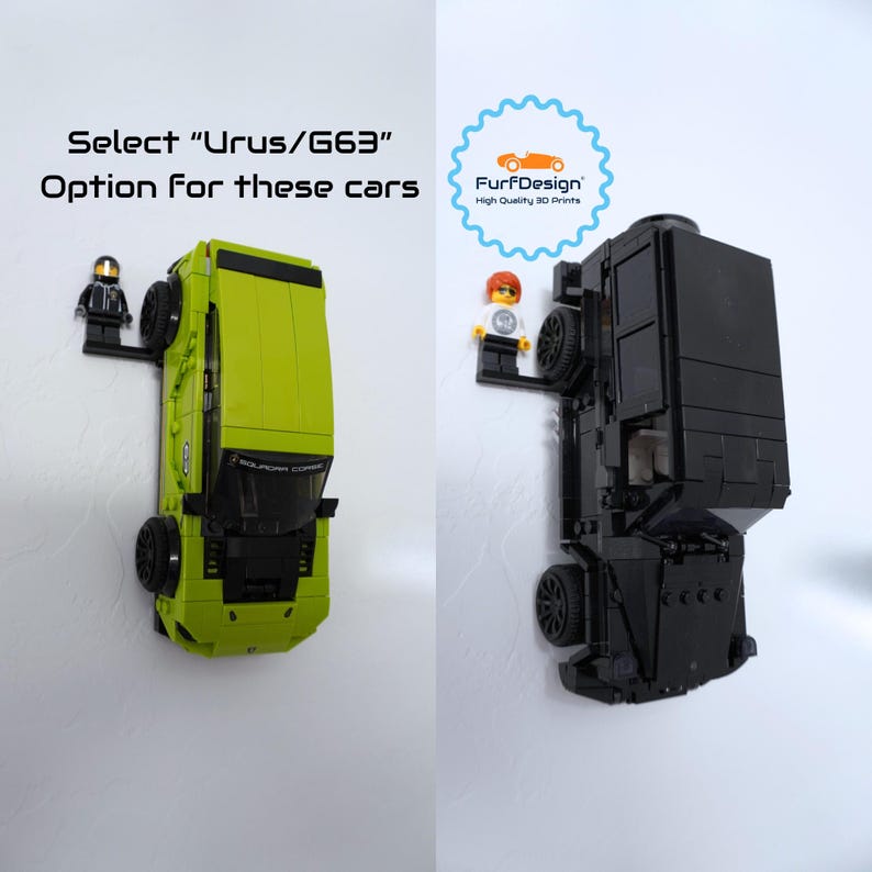 FurfDesign Wandhalterung für Speed Champions Brick Cars und Figuren; Das Original (8-Bolzen breit; 2020-Jetzt) Urus/G63