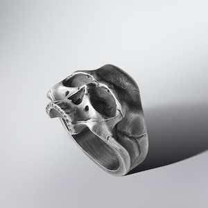 Skull Handmade Sterling Silver Ring - Men&#39;s Gothic Biker Jewelry - Oxidized Silver Statement Ring - Symbol of Strength and Rebellion