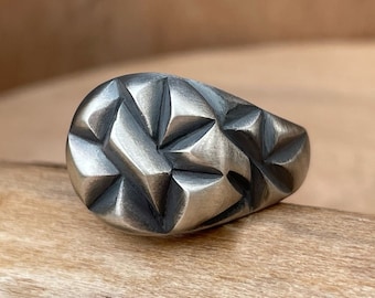 Geometric 925k Sterling Silver Signet Ring for Men