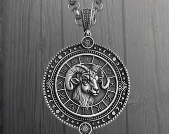 Aries Zodiac Necklace – 925 Sterling Silver Pendant with Horoscope Symbols – Handmade Astrological Jewelry Gift