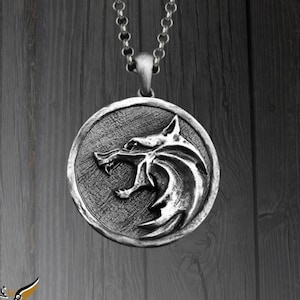 Geralt of Rivia Wolf Necklace – 925 Sterling Silver Witcher Pendant – Wild Wolf Symbol Jewelry – Gamer Gift