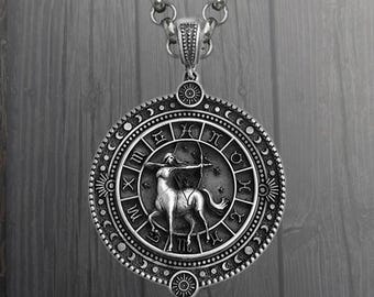 Sagittarius Zodiac Necklace – 925 Sterling Silver Pendant with Horoscope Symbols – Handmade Astrological Jewelry Gift