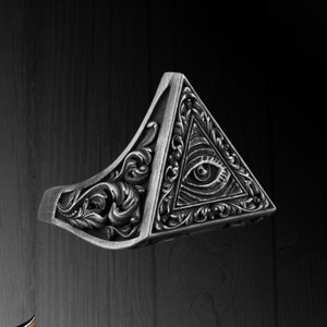 Sterling Silver Eye of Providence Signet Ring - Illuminati Symbol