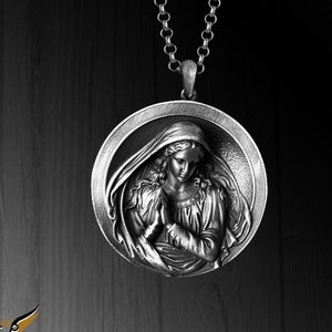 Religious Silver Holy Mother Mary Necklace, Silver Virgin Mary Necklace for her, Virgin Mary Pendant, Holy Mother Gift for Christian Wife