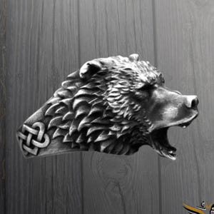 Bear Handmade Sterling Silver Biker Ring - Wild Bear Ring for Men - 925 Sterling Silver Animal Ring - Handmade Silver Statement Ring